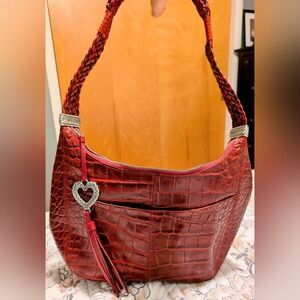 Brighton purse Barbados hobo bag red croco embossed shoulder bag dust bag EUC
